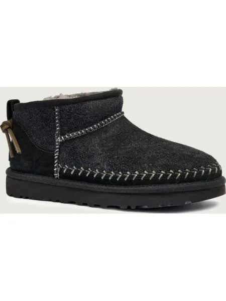UGG Bocanci W CLASSIC ULTRA MINI BIARRITZ | piele întoarsă negru