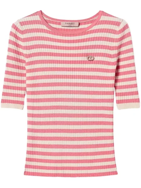 Tricou Twinset cu dungi scurt alb