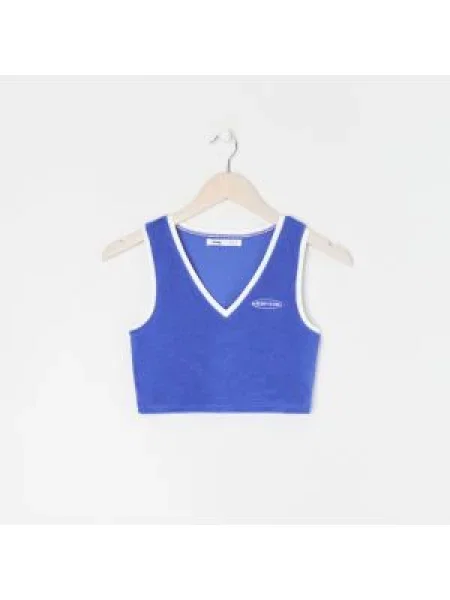 Krátký top Sinsay s výšivkou modrý