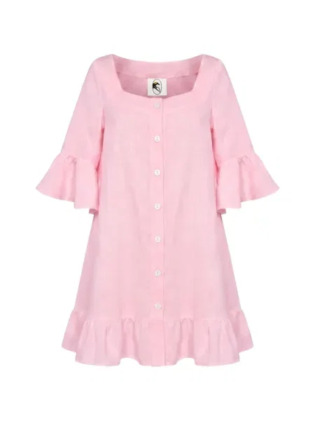 Scurt rochie Sleeper de in cu volane roz