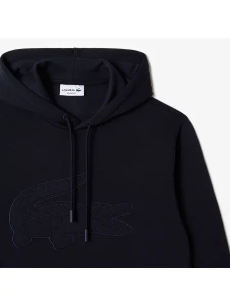 Lacoste Bluza Z Kapturem Z Nadrukiem Relaxed Fit czarna