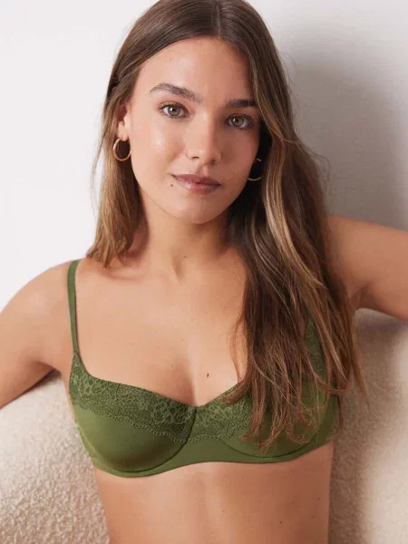 Сутиен women'secret FEMININE TRENDY от дантела с изчистен дизайн зелено