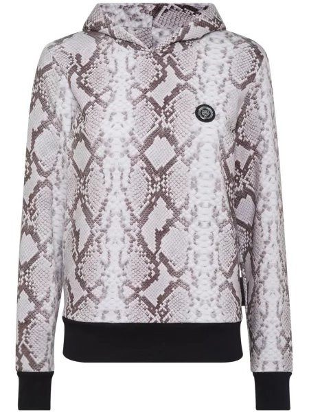 Bluza z kapturem Plein Sport z nadrukiem w tygrysie prążki szara