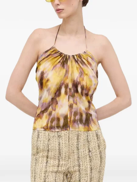 Top Morgan cu imagine cu imprimeu abstract cu gât halter galben