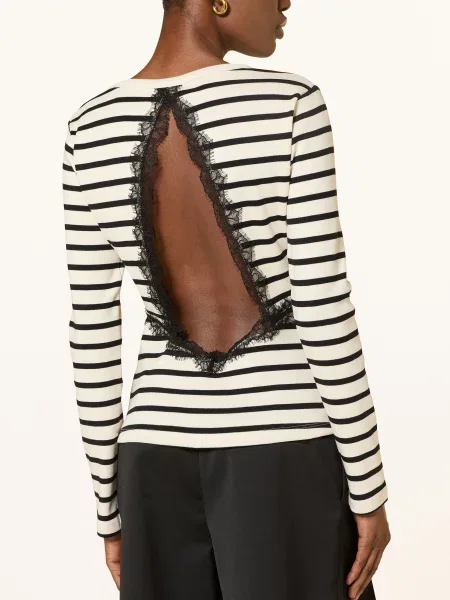 Claudie Pierlot Koszulka Z Długim Rękawem Koronką I Wycięciem weiss biała