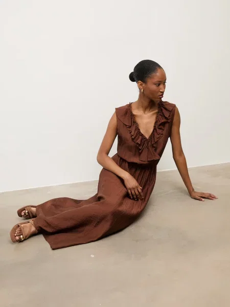 Answear.LAB poletna obleka z lyocellom rjava