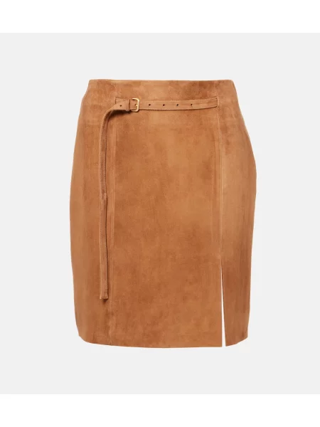 Fustă Vince din piele de căprioară maro