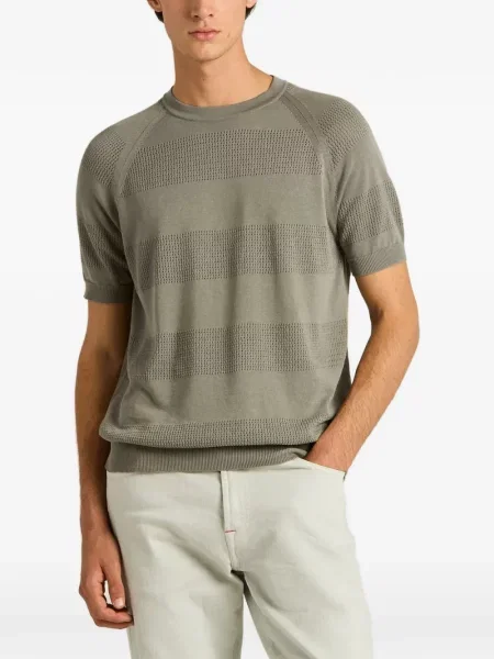 Tricou Kiton cu dungi ajurat gri