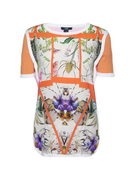 Tricou Cavalli Class cu model floral tricotate cu imagine alb