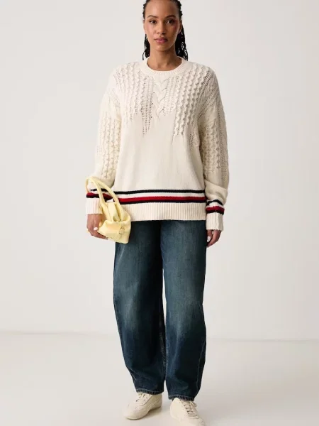 Tommy Jeans Pulover kremna / temno rdeča / črna bež