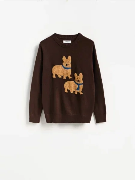 Reserved Pulover cu model brodat maro