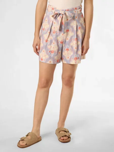 IPURI Szorty z zawartością lnu Kobiety len beżowy|niebieski|pomarańczowy wzorzysty 38 beżowe