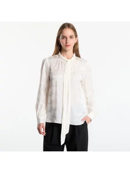 Košile Tommy Hilfiger Fluid Jacquard Tie Detail Shirt Ivory Silk 38