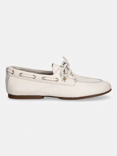 Pantofi Tommy Hilfiger Th Sleek Leather Boat Shoe Écru bej