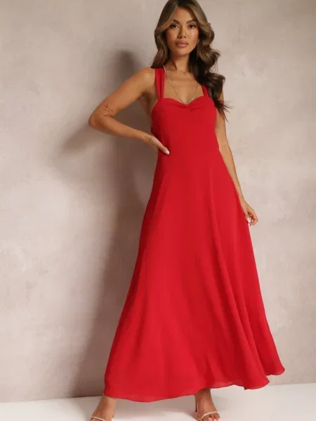 Rochie de Cocktail Cloș Malori cu Spatele Gol roșie