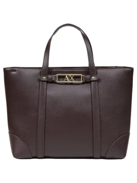 Geantă shopper Armani Exchange din piele maro