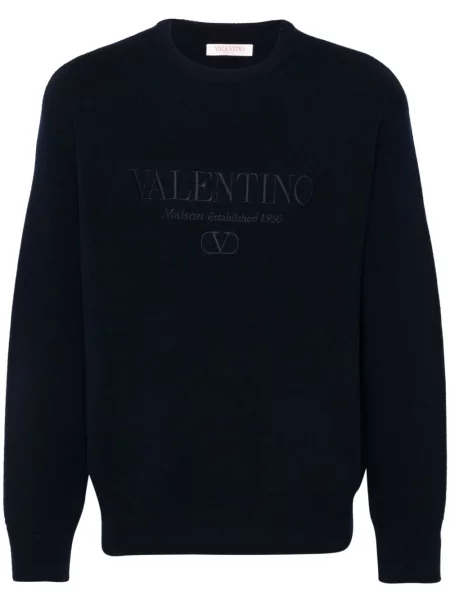 Pulover Valentino Garavani cu broderie tricotate albastru
