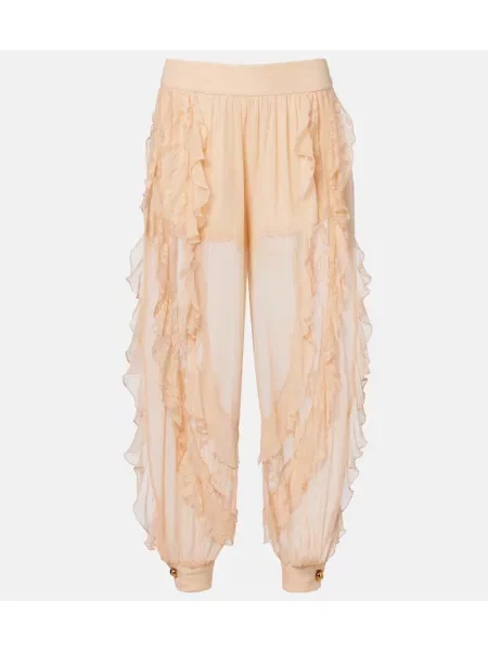 Pantaloni Zimmermann de mătase cu volane roz