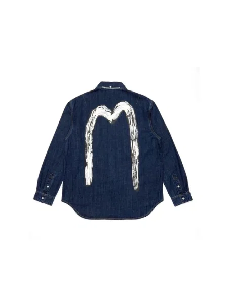 Evisu koszula jeansowa Daicock Printed granatowy regular z kołnierzykiem klasycznym niebieska