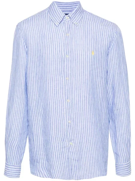 Lanena košulja Polo Ralph Lauren s vezom plava