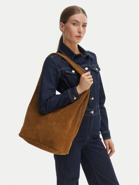 Чанта Calvin Klein Slouchy Suede Leather Brown Universal кафяво