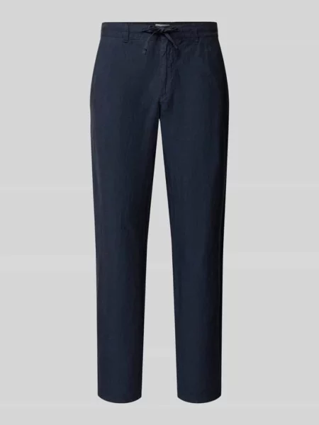 Spodnie z lnu o kroju slim fit z czystego lnu model Fabio' Brax granatowe