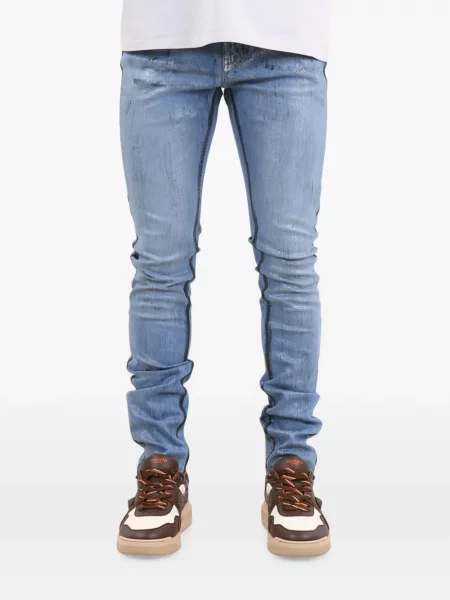 Blugi skinny Flâneur cu dungi skinny fit albastru