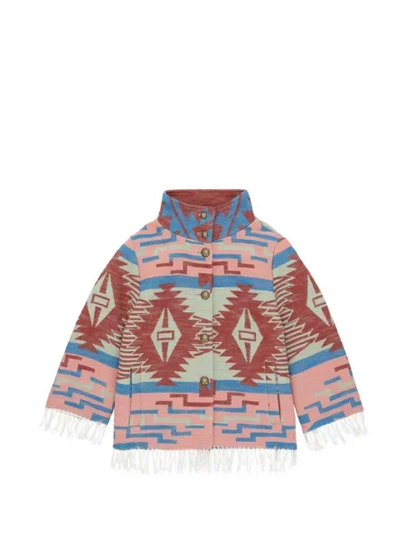 Geacă Fortela cu franjuri cu imprimeu geometric roz