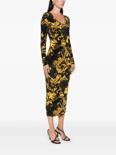 Κοστούμι τζιν φόρεμα Versace Jeans Couture με σχέδιο με μήκος μέχρι το γόνατο μαύρο