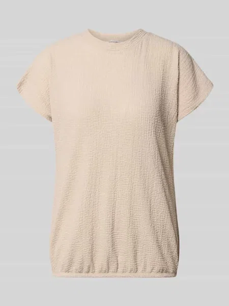 T-shirt z fakturowanym wzorem i okrągłym dekoltem Christian Berg Woman beżowa