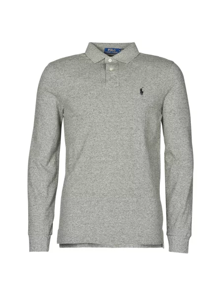 Dugo mrežasta polo majica Polo Ralph Lauren s vezom siva