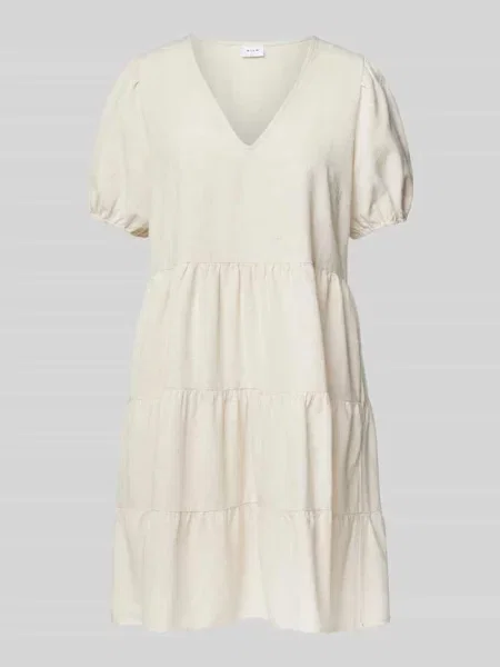 Sukienka mini z dołem obszytym falbaną model ‘PRISILLA’ Vila beżowa