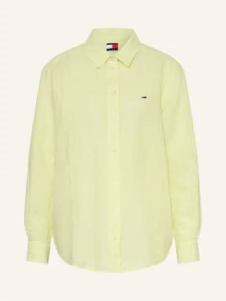 Tommy Jeans Košile S Lnem neonově zelená bílá