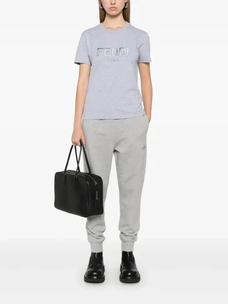 Tricou Fendi cu broderie gri