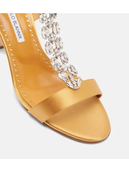 Sandale Manolo Blahnik din satin de cristal portocaliu