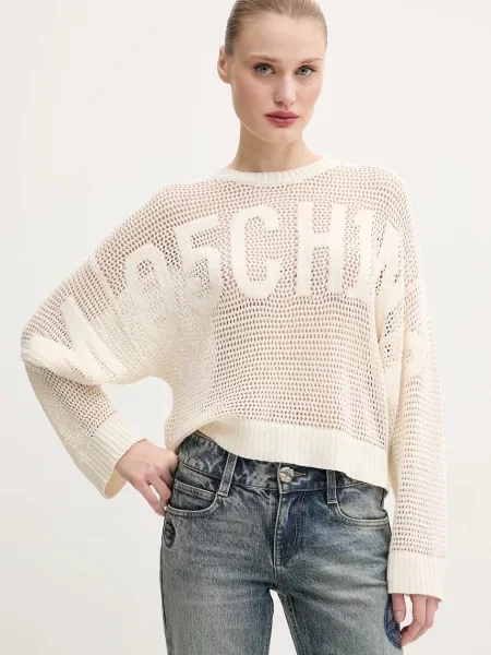 Пуловер Moschino Jeans дамски от лека материя бежово