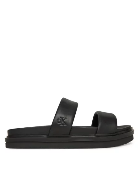 Calvin Klein Jeans klapki FLAT MOLDED DOUBLEBAR SANDAL LTH czarny