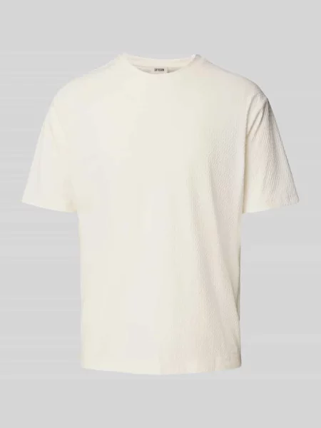 T-shirt z prążkowanym okrągłym dekoltem model ‘GILBERD’ Drykorn biała