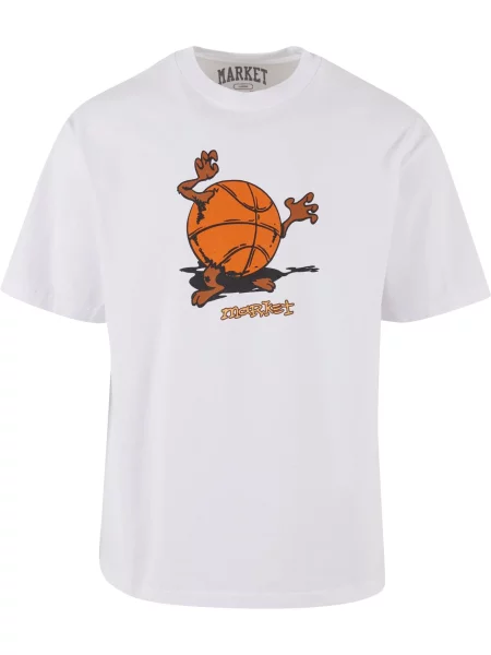 MARKET Tričko Devil Ball hnědá / oranžová bílá
