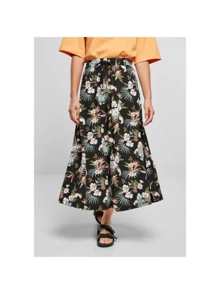 Spódnica midi Urban Classics w tropikalny nadruk czarna