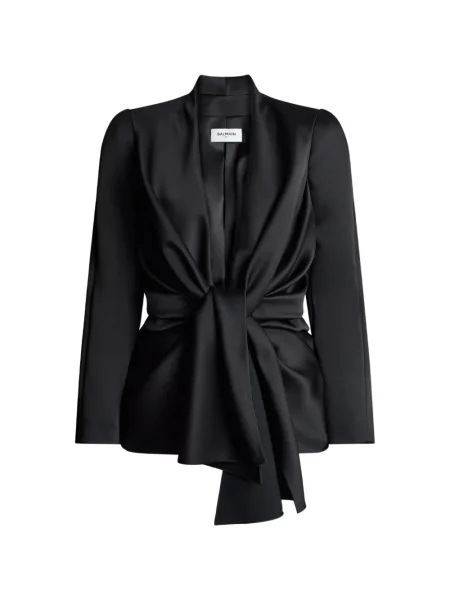 Geacă Balmain din satin cu legături negru