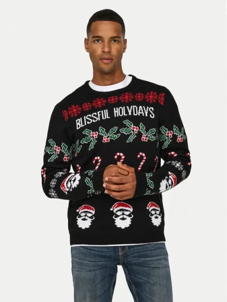 Only & Sons Pulover Xmas negru