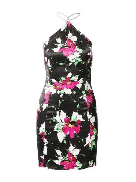 Warehouse Rochie negru / roz închis / verde galben alb