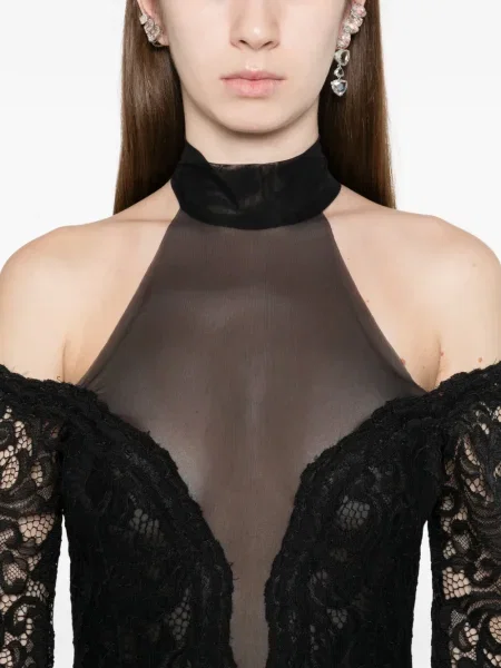 Rochie maxi Axel 113 din dantelă lungă de costum negru