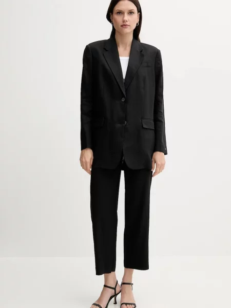 Tommy Hilfiger marynarka lniana oversize gładka czarny