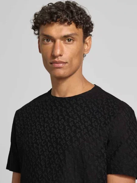 T-shirt z wzór z logo i okrągły dekolt Armani Exchange czarna