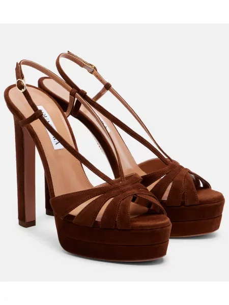 Sandale Aquazzura din piele de căprioară cu platformă maro