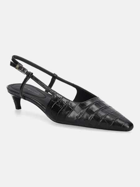 Kožené lodičky Tommy Hilfiger CROC SLINGBACK SLANTED HEEL hnedá