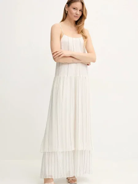 Шелковое макси платье Boss клеш бежевое