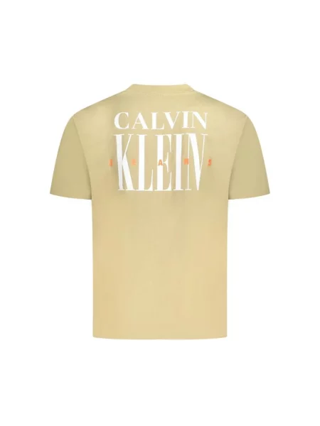 T-shirt z prążkowanym okrągłym dekoltem Calvin Klein Jeans brązowa